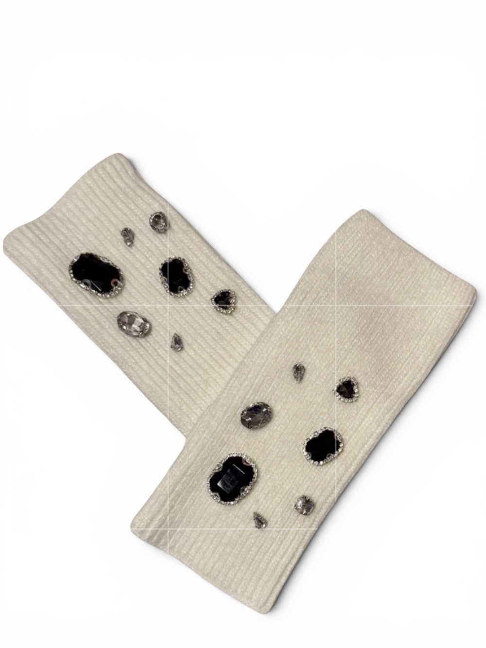 Crystal Knit Embelished Fingerless Gloves (White) • $110 Adrienne Landau NWT